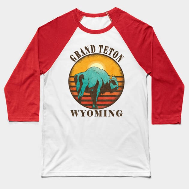 Grand Teton US National Park Backpacking Camping Hiking Outdoors Baseball T-Shirt by Sassee Designs